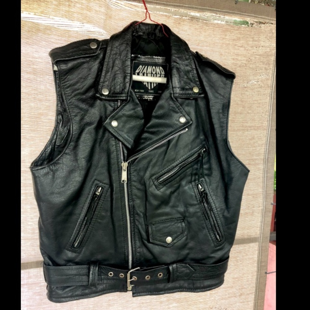 Vintage Diamond Leather Motorcycle Biker Vest
